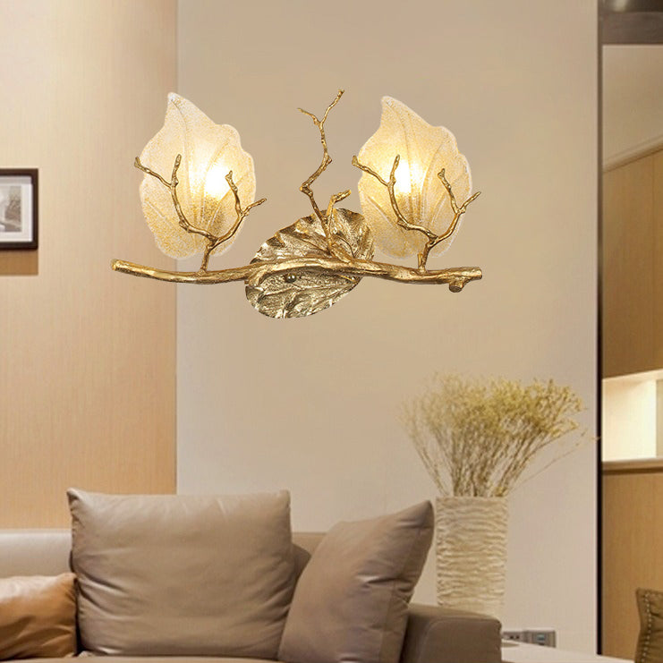 Copper Leaves Tree Branch 2-Light Wall Lamp