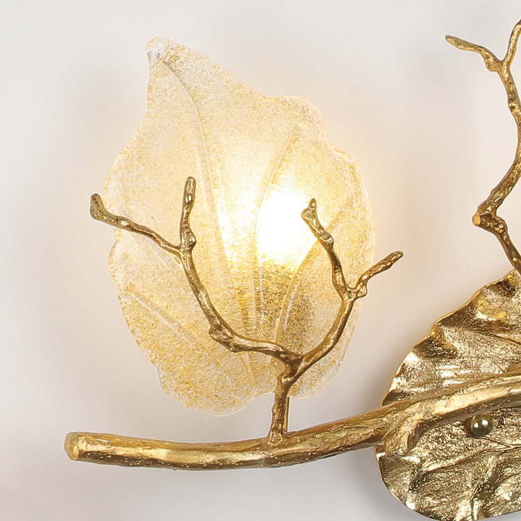 Copper Leaves Tree Branch 2-Light Wall Lamp