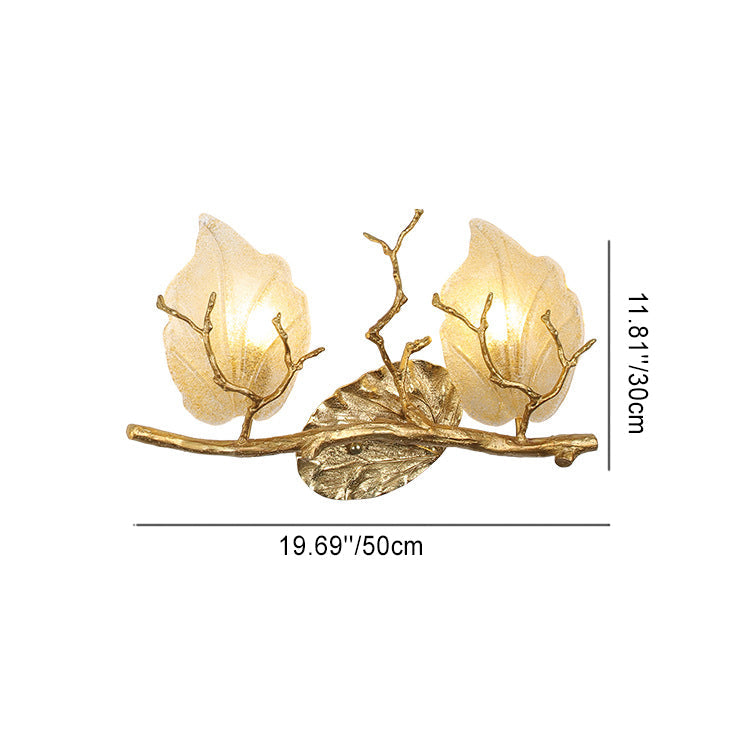 Copper Leaves Tree Branch 2-Light Wall Lamp