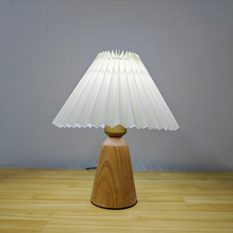 Cone Solid Wood Fabric Table Lamp