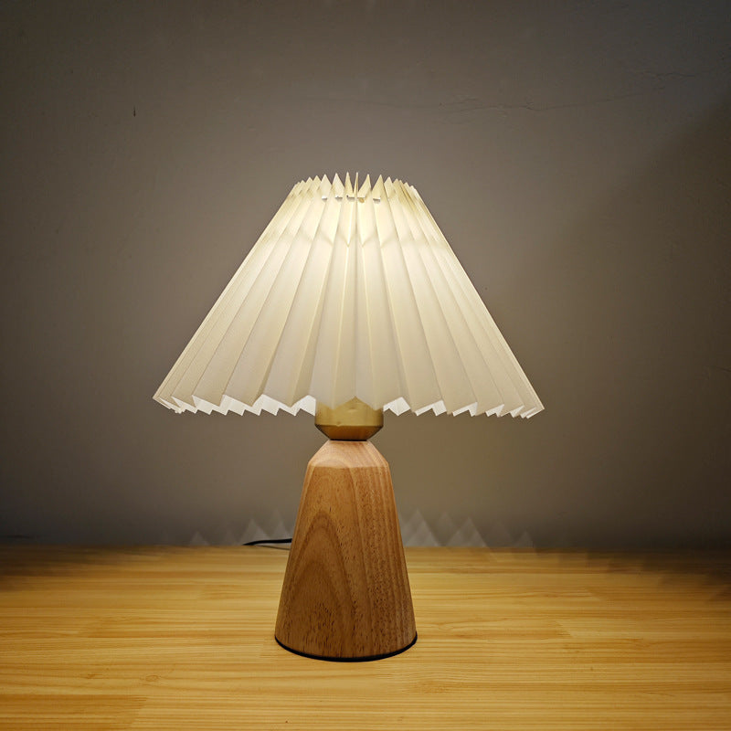 Cone Solid Wood Fabric Table Lamp