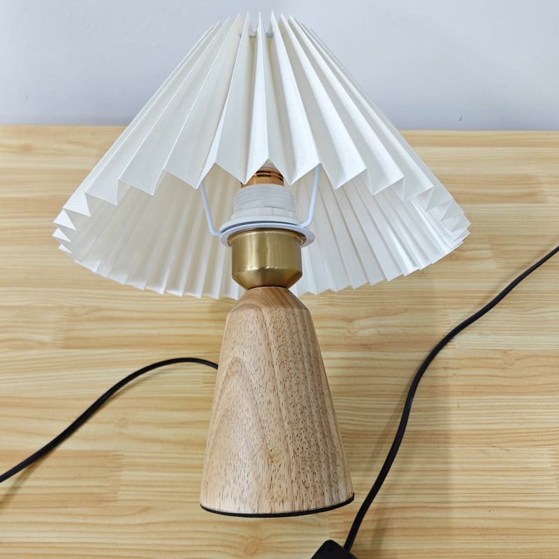 Cone Solid Wood Fabric Table Lamp