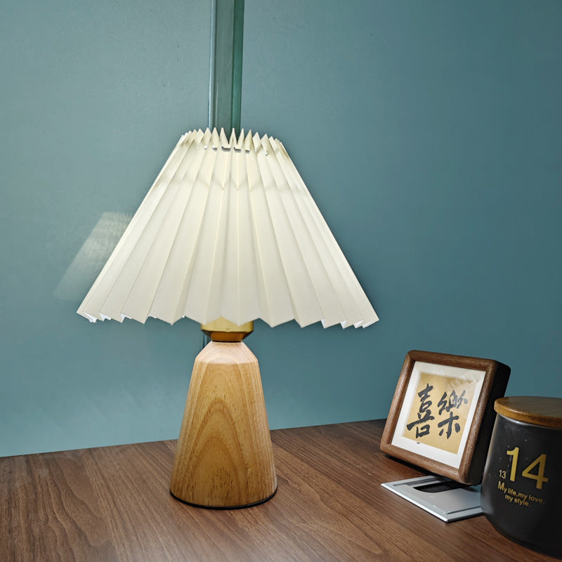 Cone Solid Wood Fabric Table Lamp