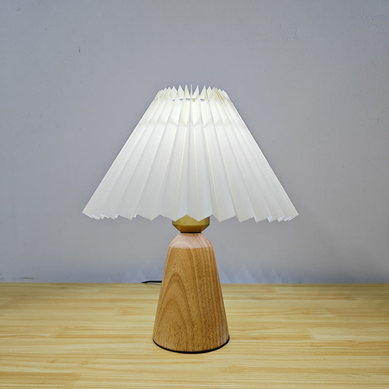 Cone Solid Wood Fabric Table Lamp