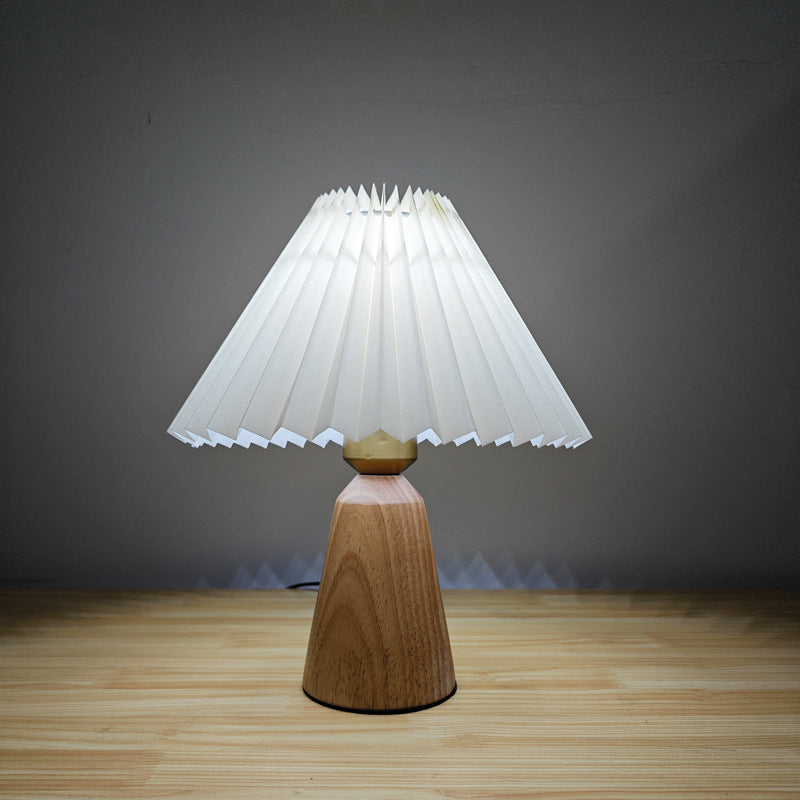 Cone Solid Wood Fabric Table Lamp
