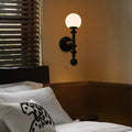 Wood Glass Sphere Bedroom Wall Lamp