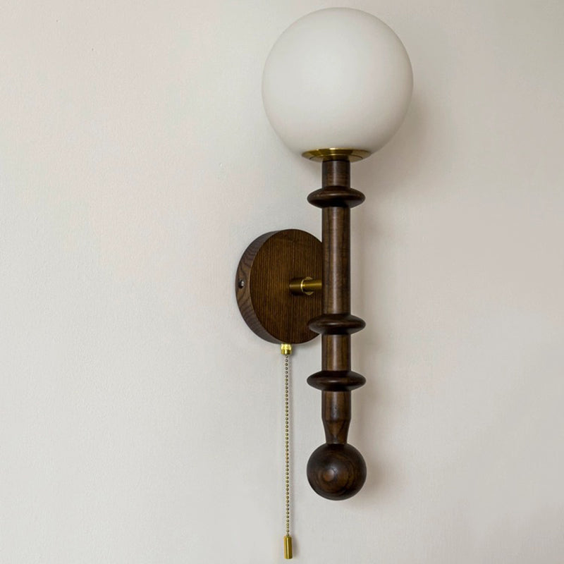 Wood Glass Sphere Bedroom Wall Lamp
