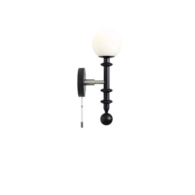 Wood Glass Sphere Bedroom Wall Lamp