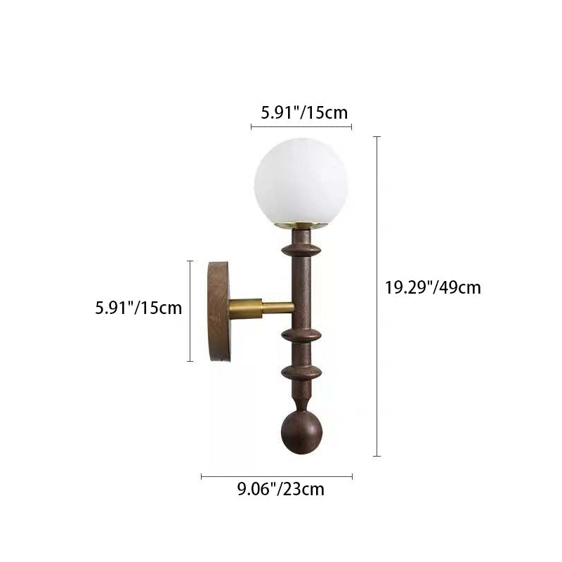 Wood Glass Sphere Bedroom Wall Lamp