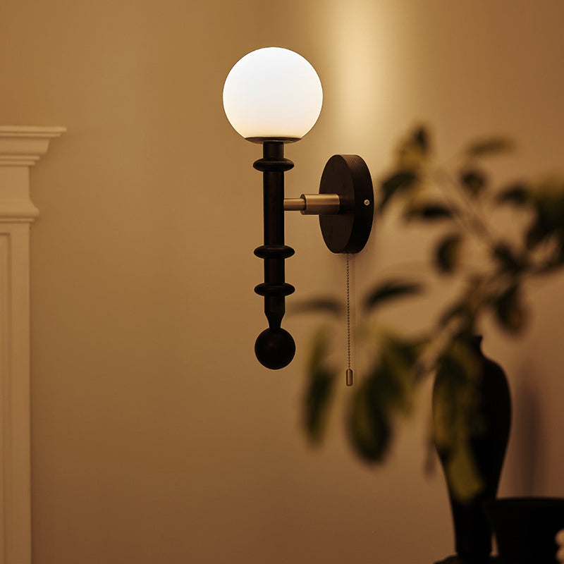 Wood Glass Sphere Bedroom Wall Lamp