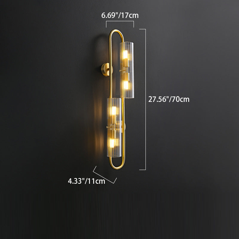 Cylinder Copper Glass Bedroom 4-Light Wall Lamp