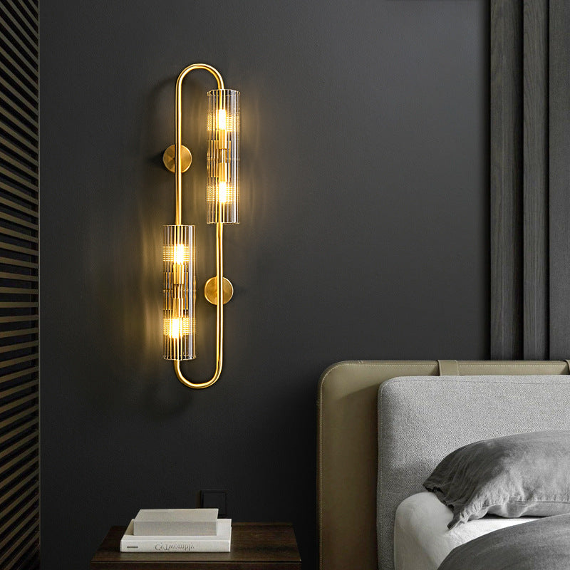 Cylinder Copper Glass Bedroom 4-Light Wall Lamp