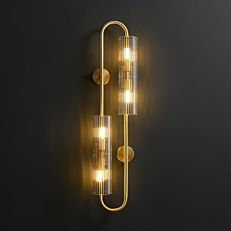 Cylinder Copper Glass Bedroom 4-Light Wall Lamp