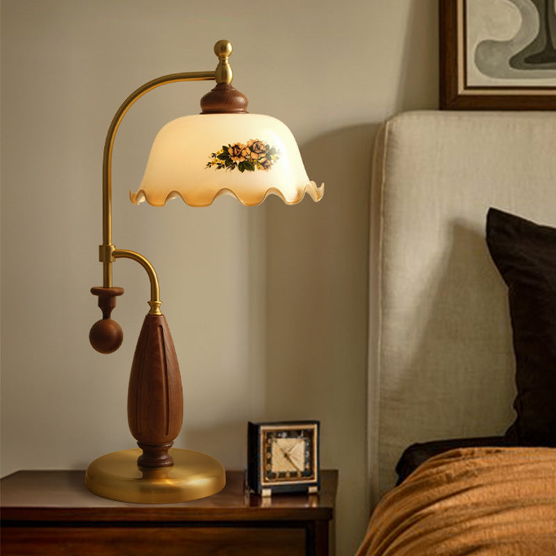 Dome Ash Wood Glass Table Lamp