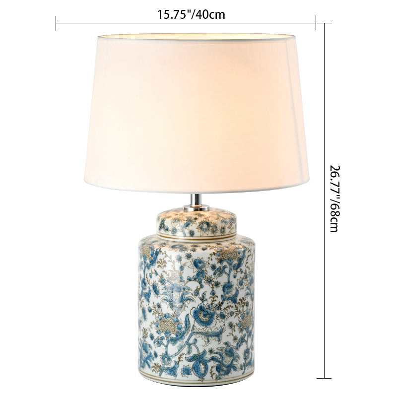 Celadon Cylinder Ceramic Fabric Table Lamp