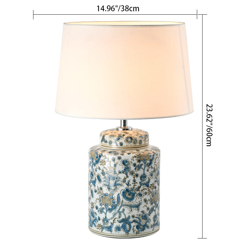 Celadon Cylinder Ceramic Fabric Table Lamp
