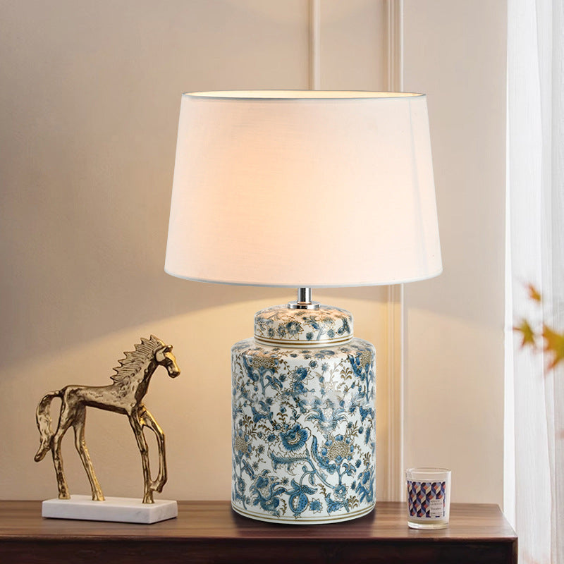 Celadon Cylinder Ceramic Fabric Table Lamp