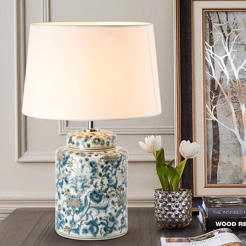 Celadon Cylinder Ceramic Fabric Table Lamp