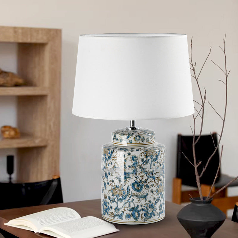 Celadon Cylinder Ceramic Fabric Table Lamp