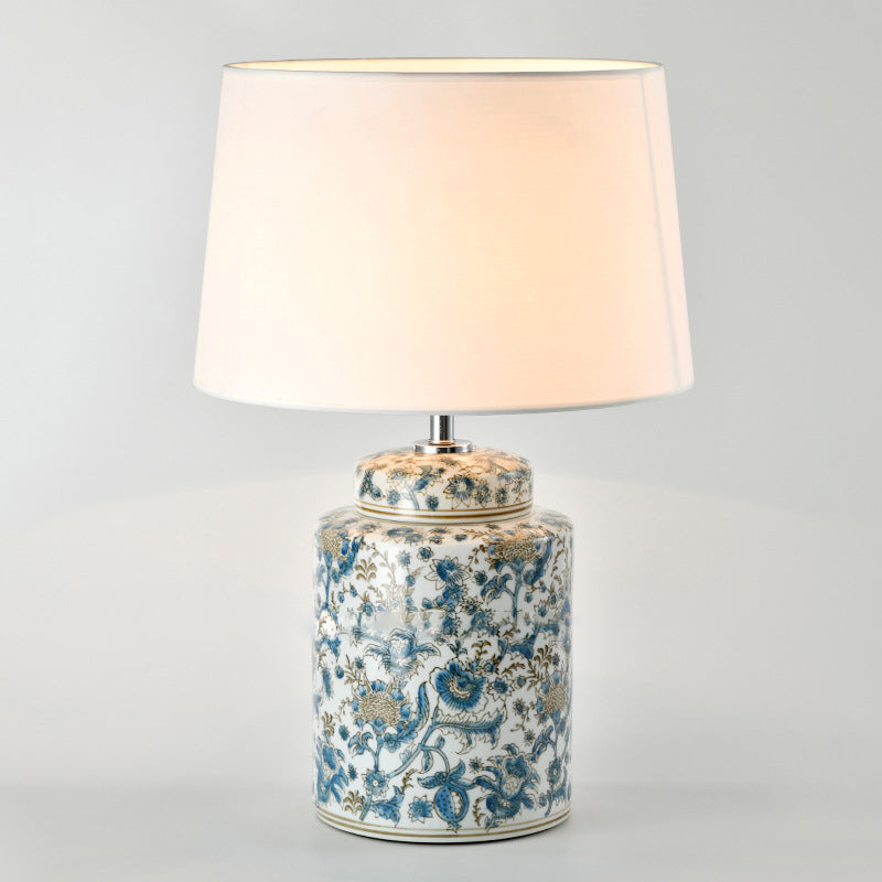 Celadon Cylinder Ceramic Fabric Table Lamp