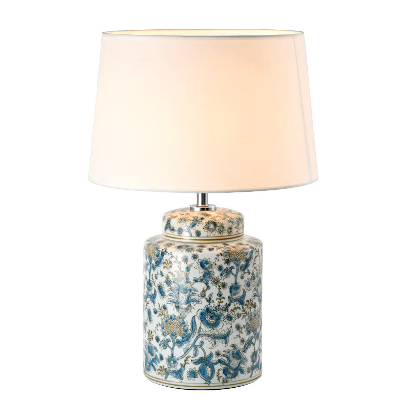 Celadon Cylinder Ceramic Fabric Table Lamp