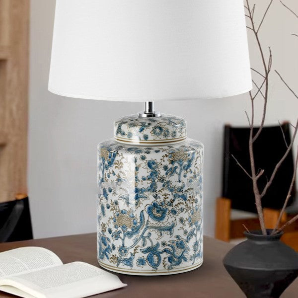 Celadon Cylinder Ceramic Fabric Table Lamp