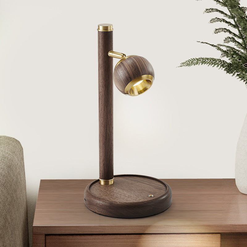 Globe Black Walnut Wood Table Lamp