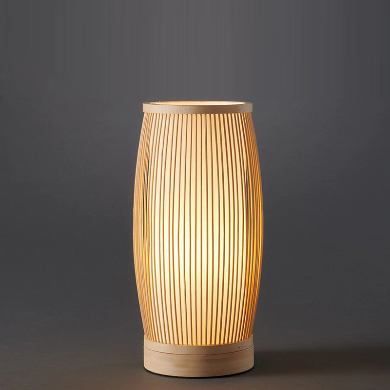 Cylinder Bamboo Wood Bedroom Table Lamp