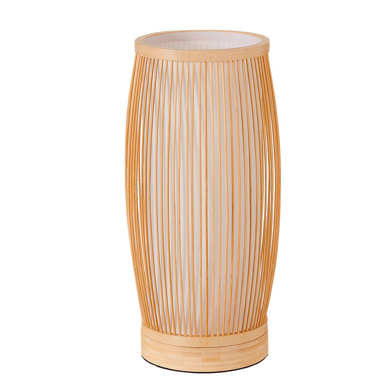 Cylinder Bamboo Wood Bedroom Table Lamp