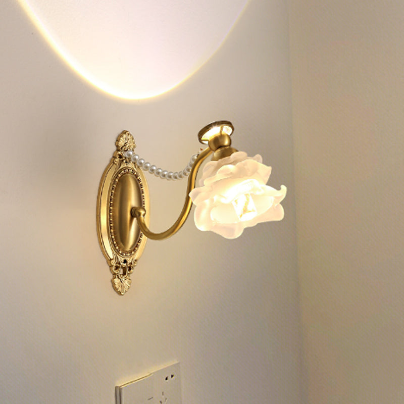 Flower Pearl Brass Glass Wall Lamp