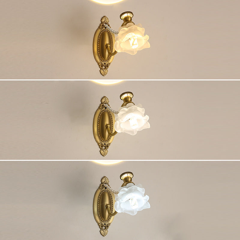 Flower Pearl Brass Glass Wall Lamp