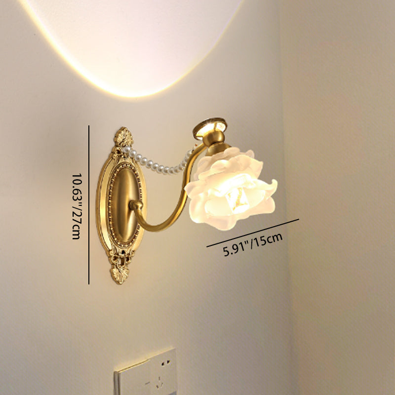Flower Pearl Brass Glass Wall Lamp