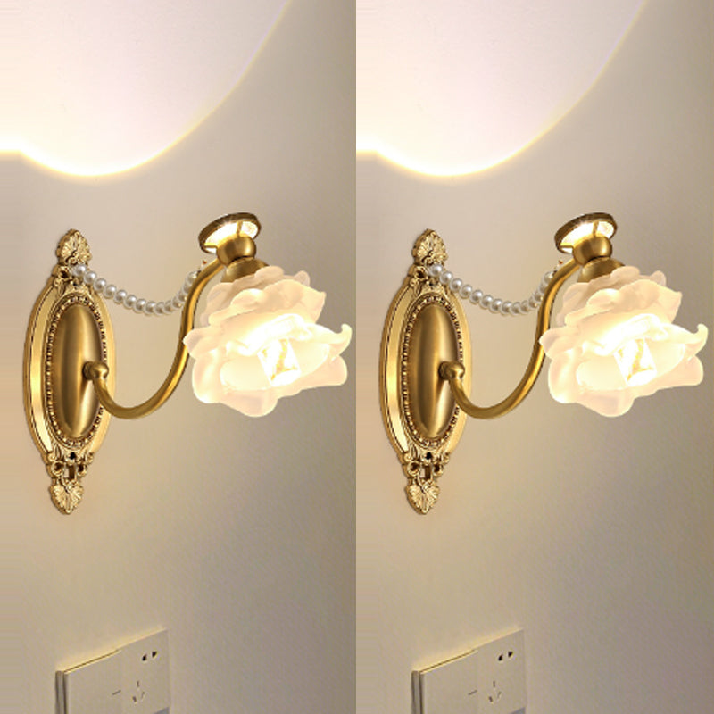Flower Pearl Brass Glass Wall Lamp