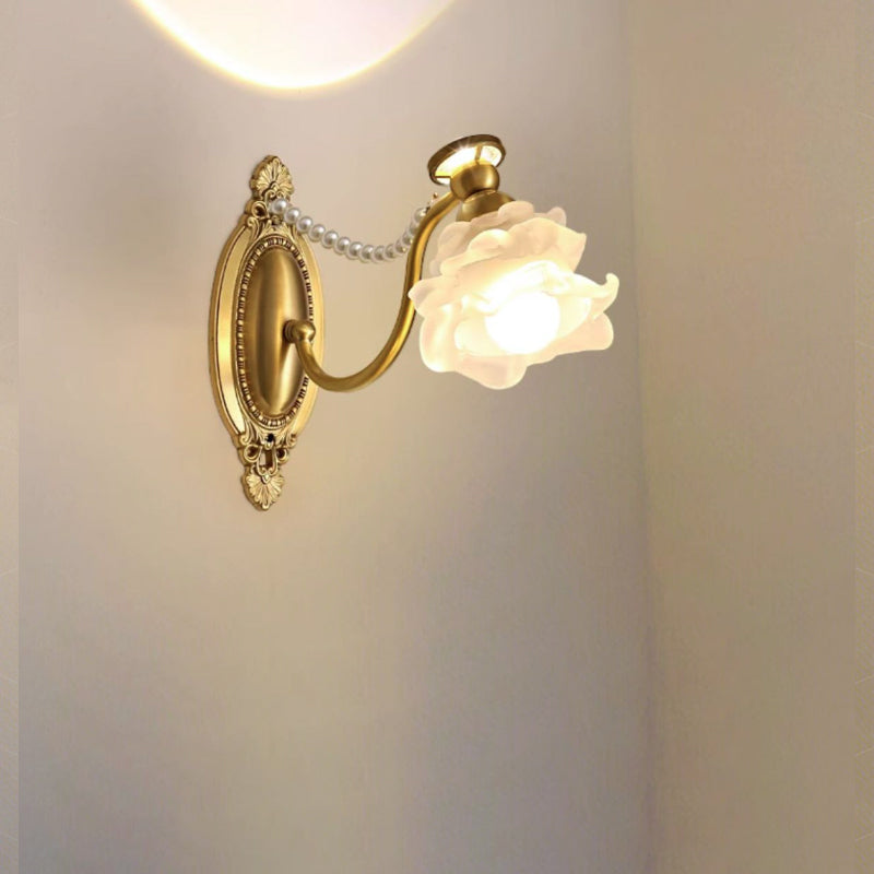 Flower Pearl Brass Glass Wall Lamp
