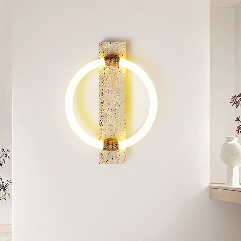 Circle Travertine Acrylic Hemp Wall Lamp