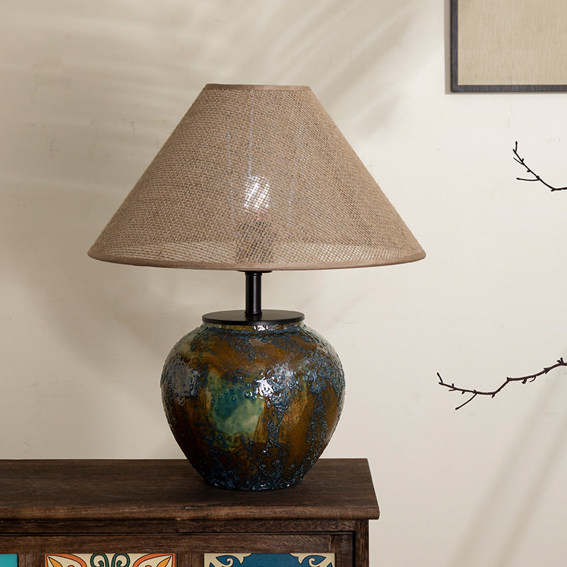 Frustum Cone Ceramic Metal Table Lamp