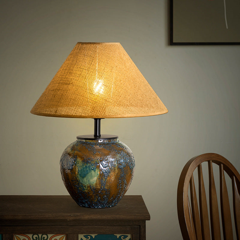Frustum Cone Ceramic Metal Table Lamp