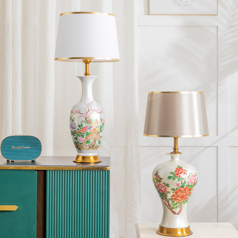 Ceramic Tapered Fabric Metal Table Lamp