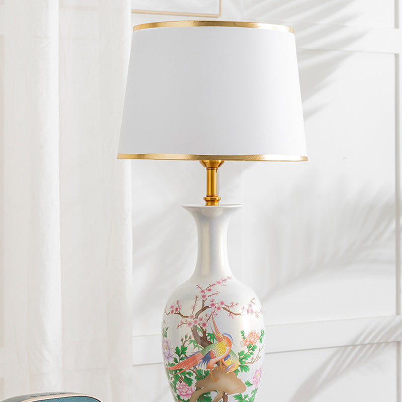 Ceramic Tapered Fabric Metal Table Lamp