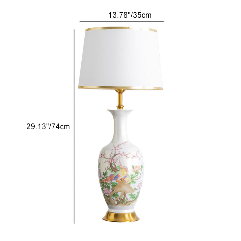 Ceramic Tapered Fabric Metal Table Lamp