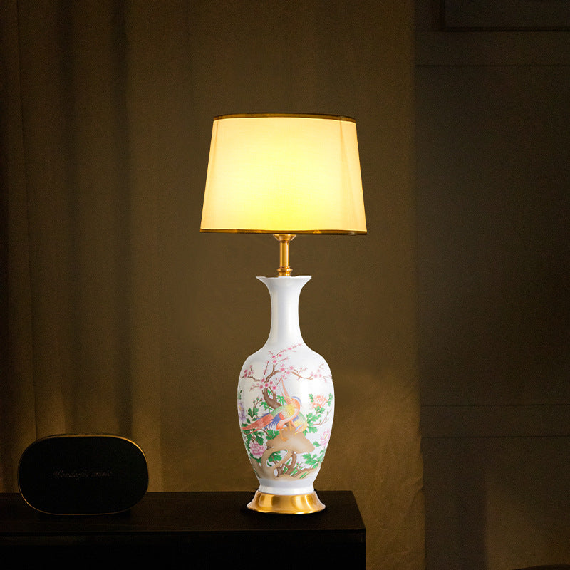 Ceramic Tapered Fabric Metal Table Lamp