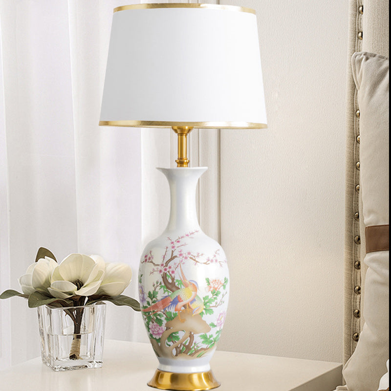 Ceramic Tapered Fabric Metal Table Lamp