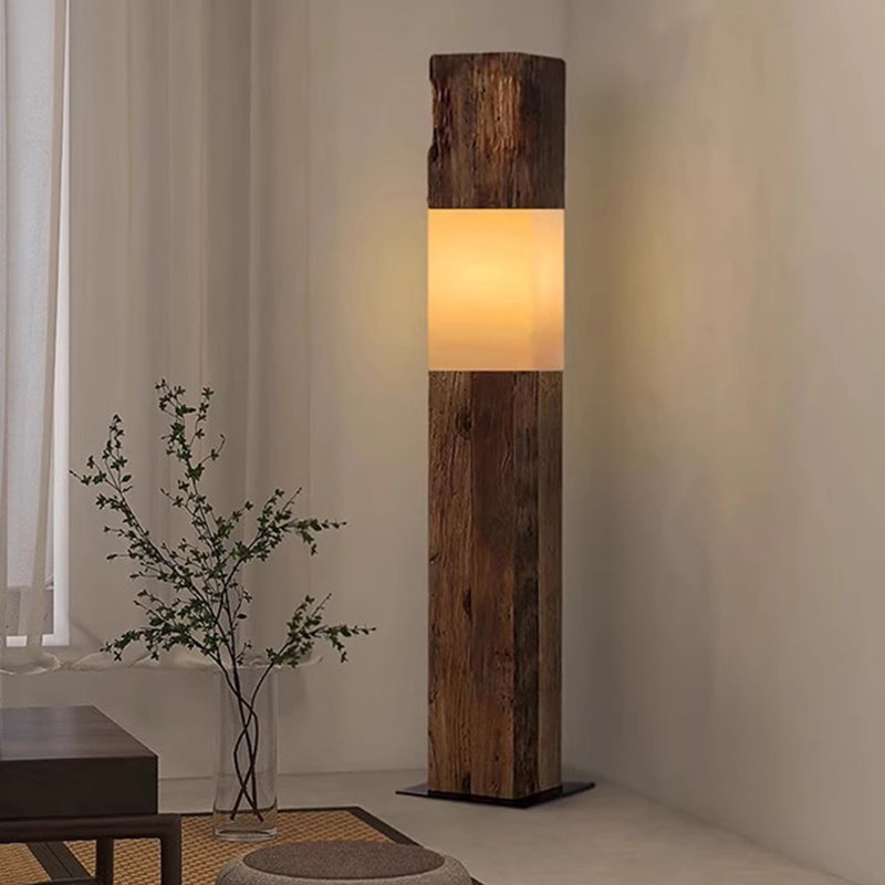 Solid Wood Distressed Rectangular Floor Lamp