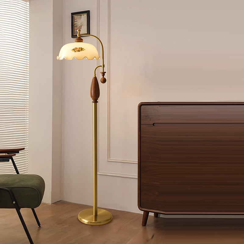 Dome Glass Ash Wood Floor Lamp