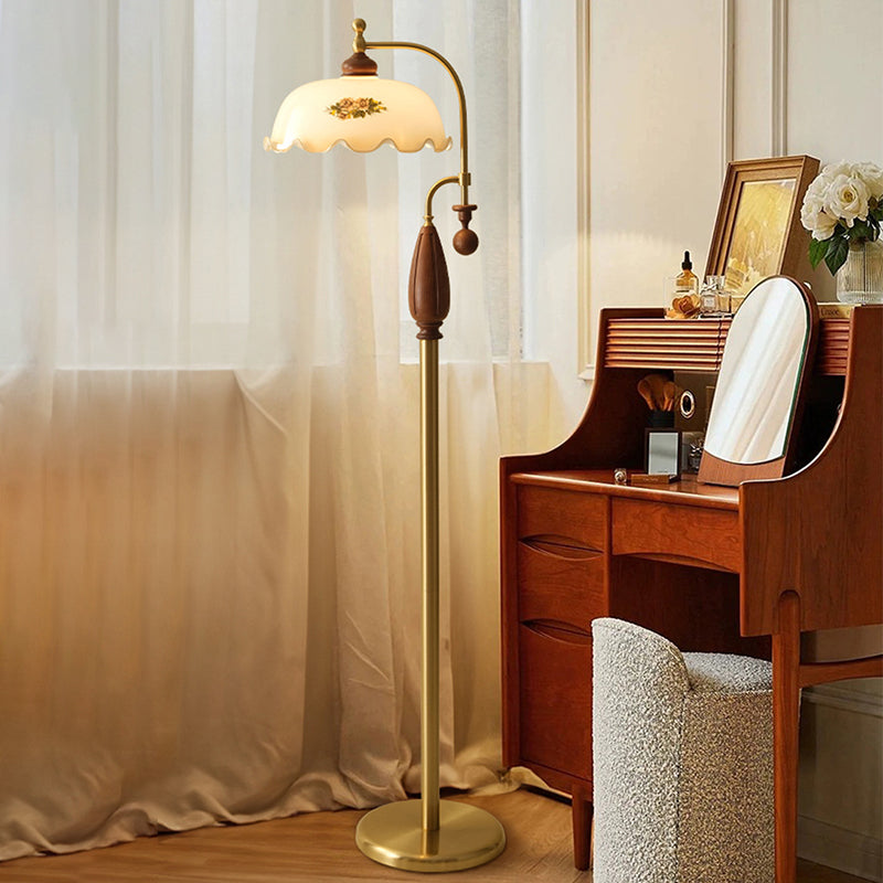 Dome Glass Ash Wood Floor Lamp