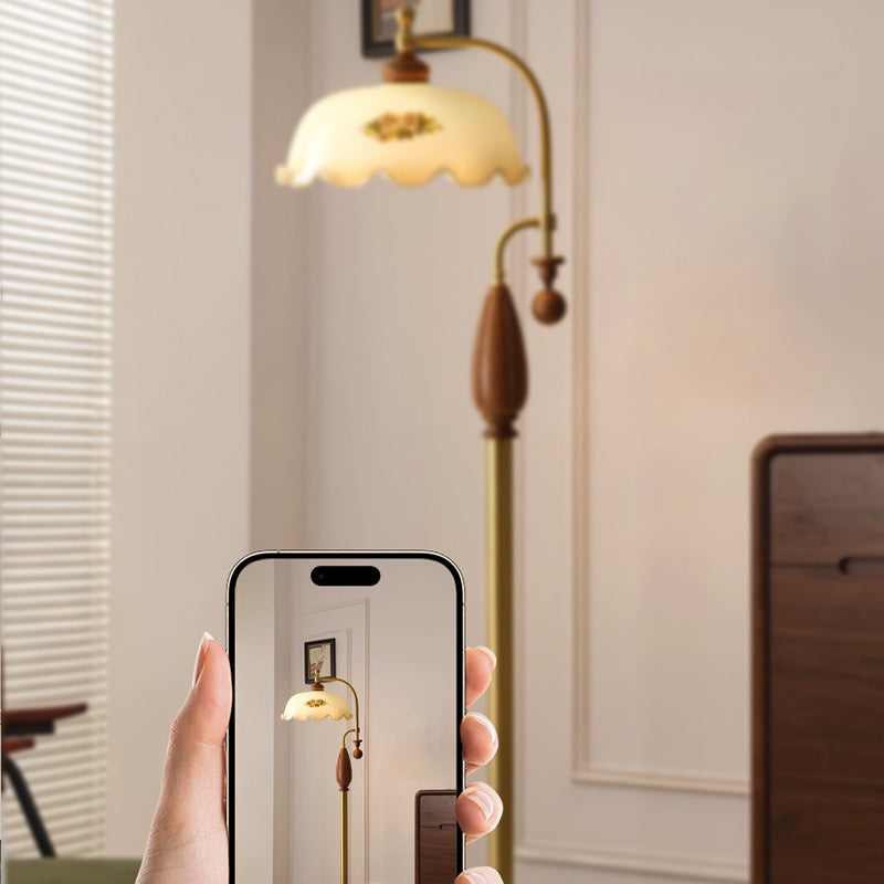 Dome Glass Ash Wood Floor Lamp