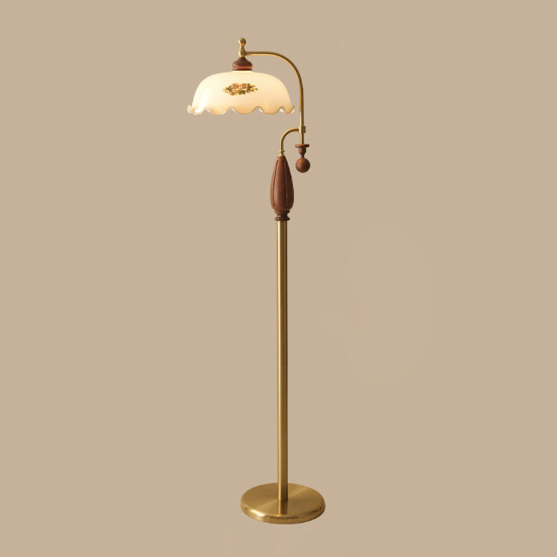 Dome Glass Ash Wood Floor Lamp