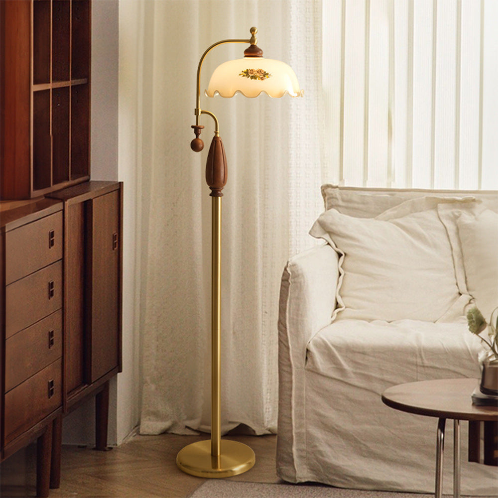 Dome Glass Ash Wood Floor Lamp