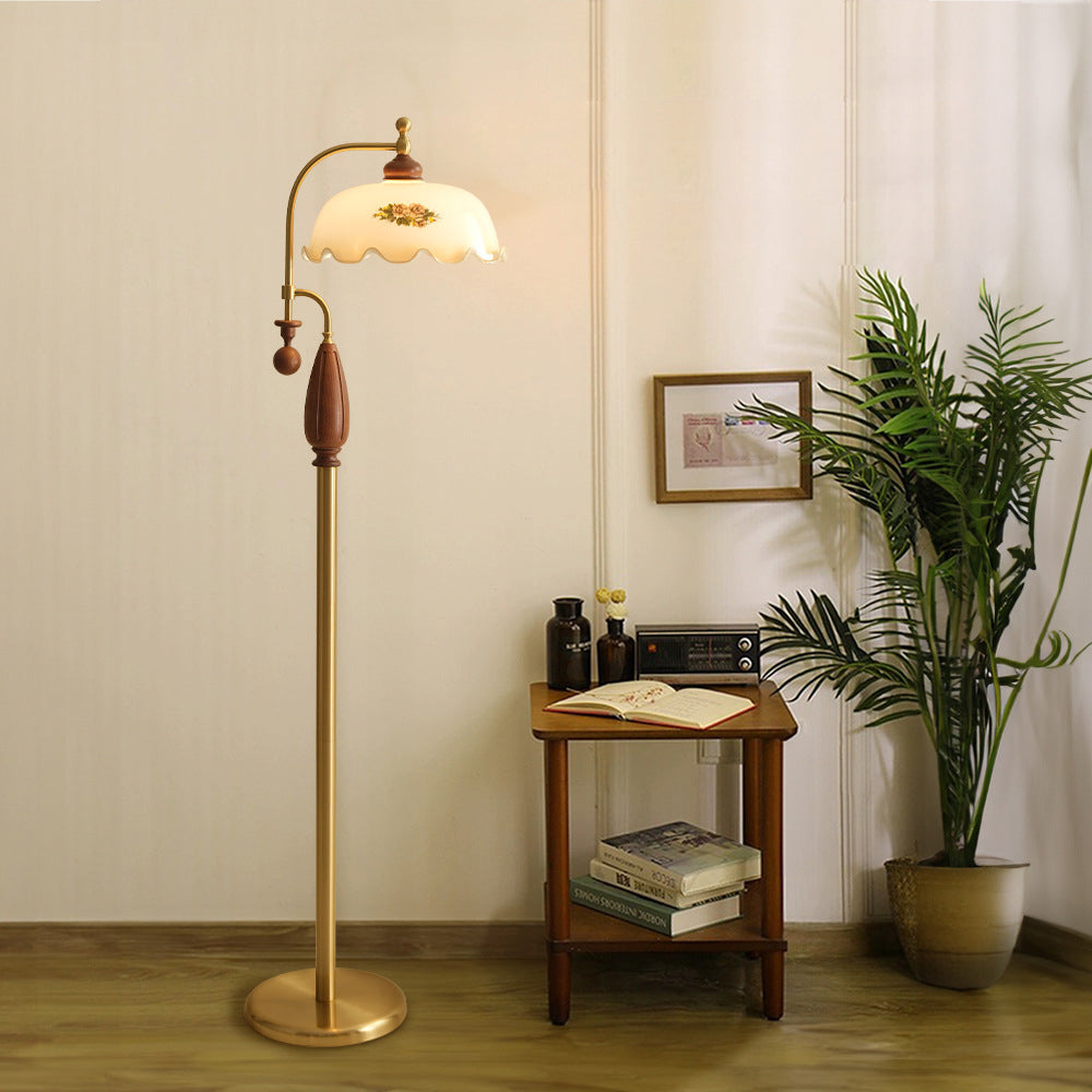 Dome Glass Ash Wood Floor Lamp