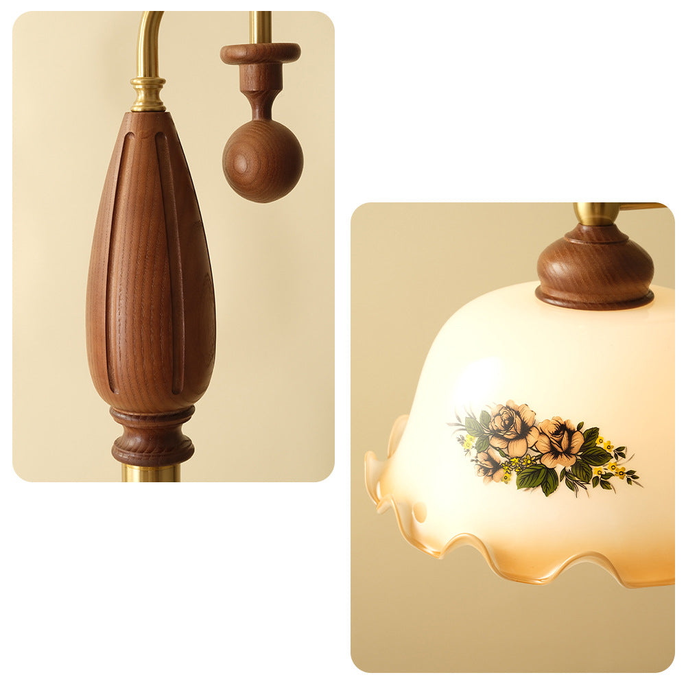 Dome Glass Ash Wood Floor Lamp